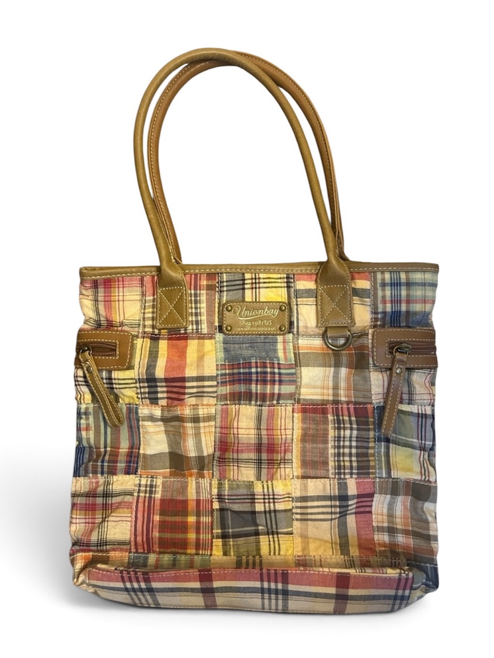 VIntage Y2K Unionbay Madras Plaid Patchwork Tote Purse New Without Tags Preppy
